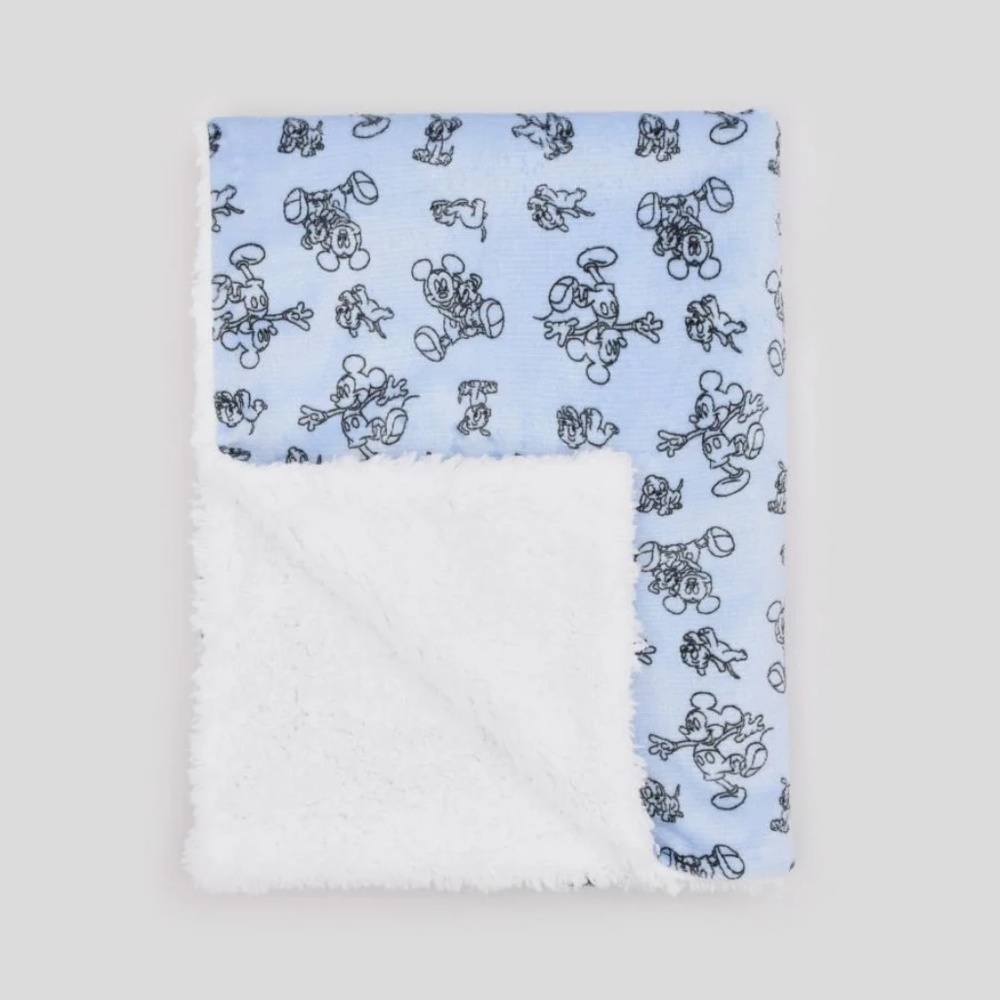 Disney Mickey Mouse Baby Blanket Allover Print Blue NWT Ultra Soft Sherpa